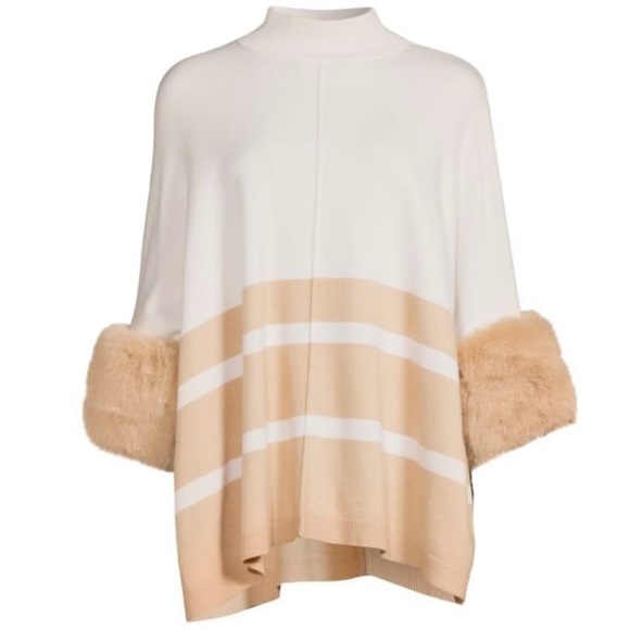 NWT Saks Fifth Avenue Sweater with Faux Fur Trim - Picture 2 of 6